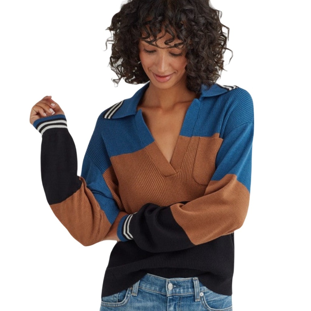 7 For All Mankind Color Block Pullover Polo Sweater